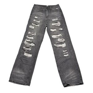 Hot Topic Distressed Grunge Ripped Jeans Black Wash Wide Leg Denim Men 28Wx32L‎
